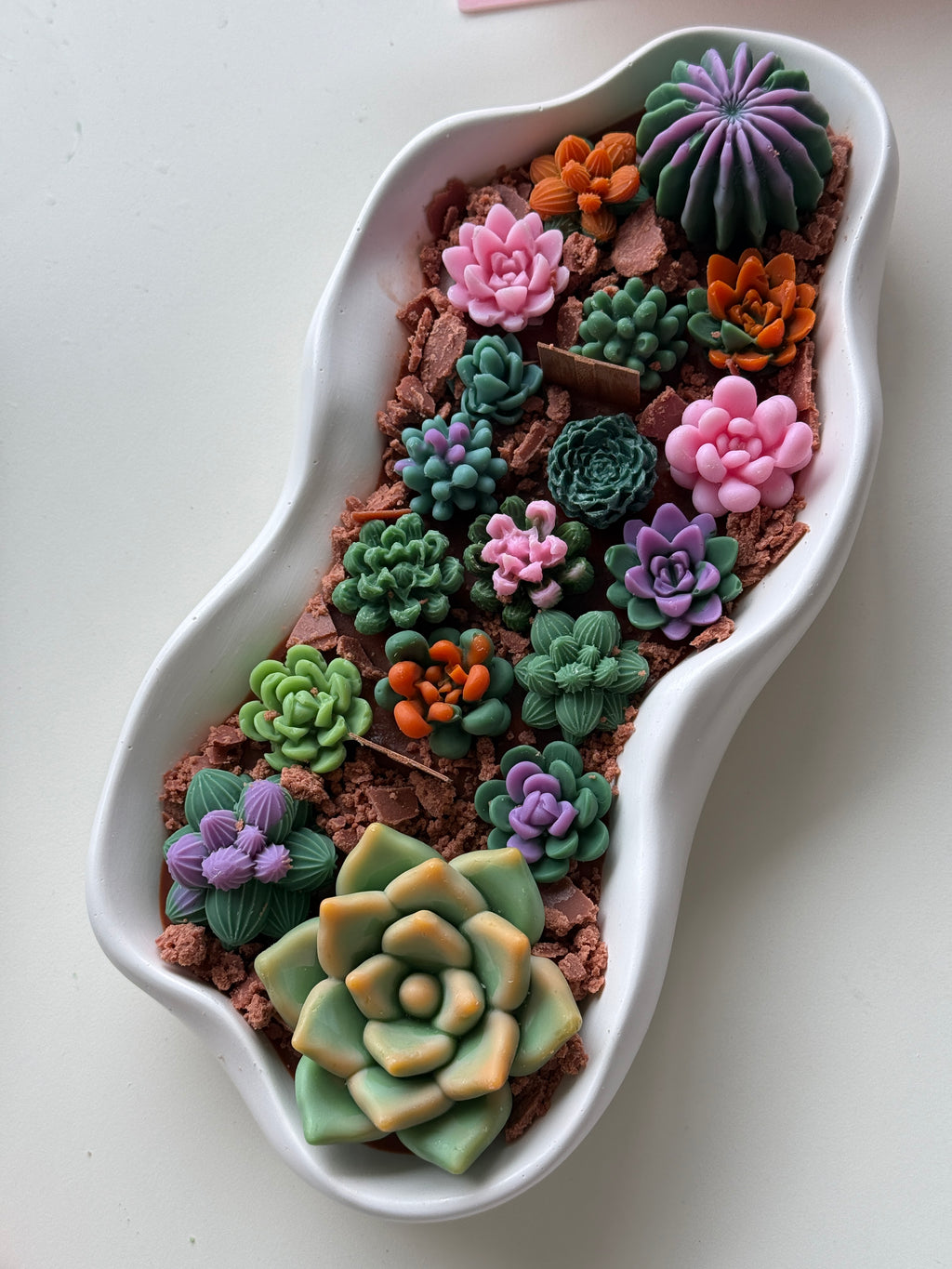 Handmade XL Succulent Candle Garden with Handmade Tray
