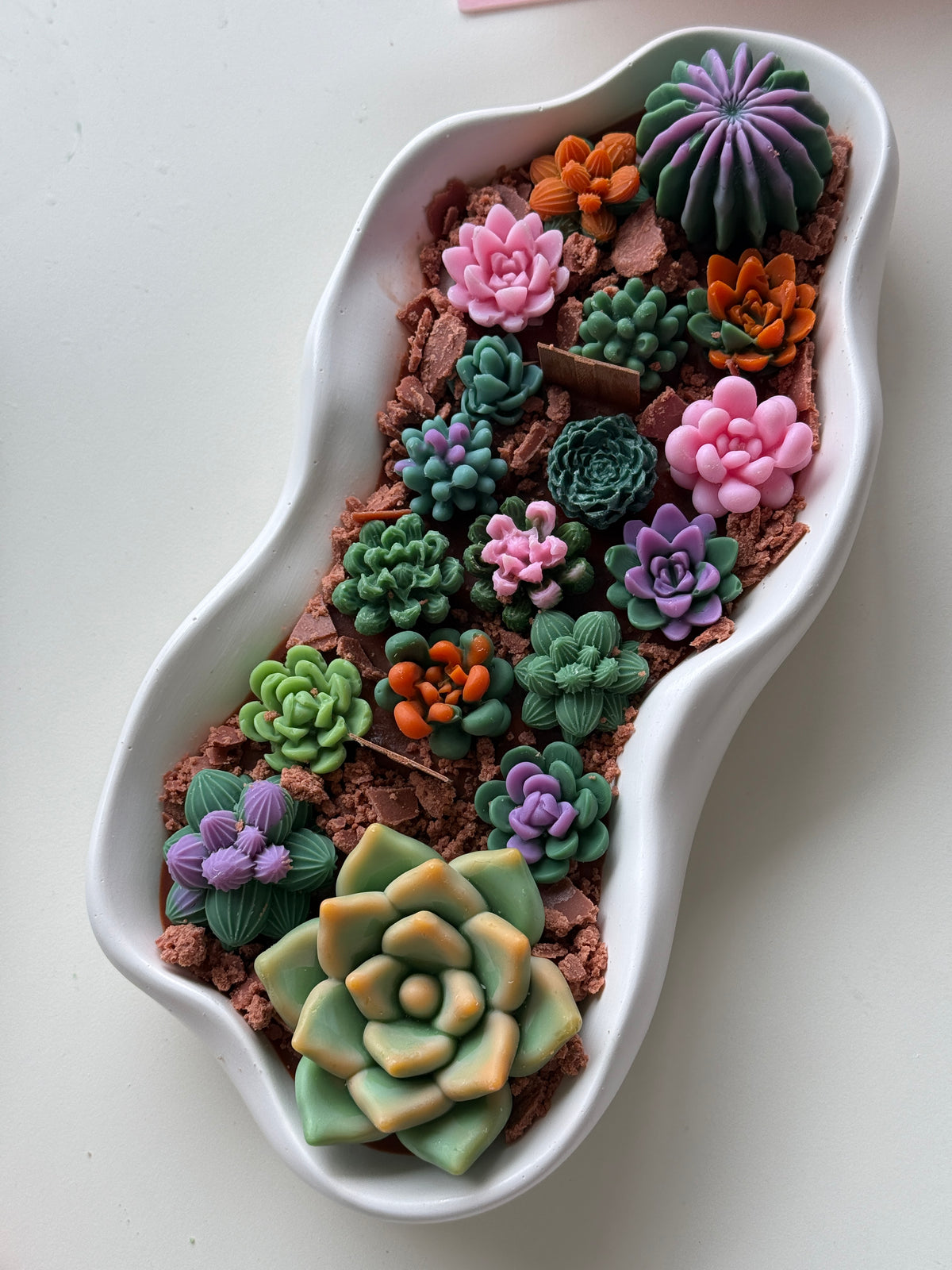 Handmade XL Succulent Candle Garden with Handmade Tray