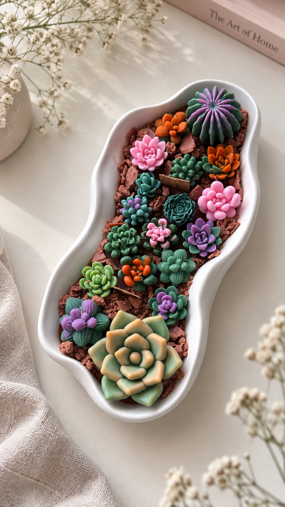 Handmade XL Succulent Candle Garden with Handmade Tray