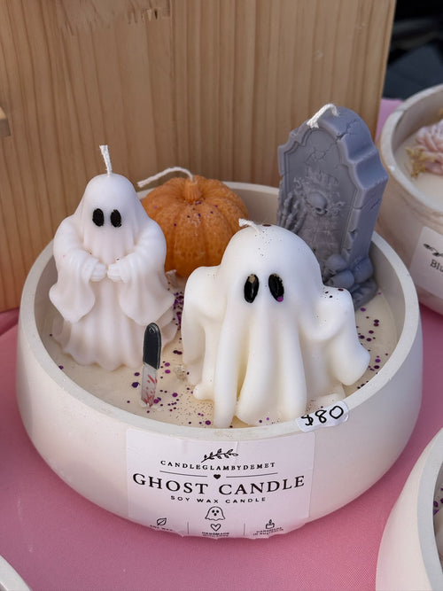 Halloween Soy Wax Candle | Pumpkin Spice Latte Candle | Ghost & Pumpkin Candle | Spooky Halloween Decor | Handmade Fall Gif