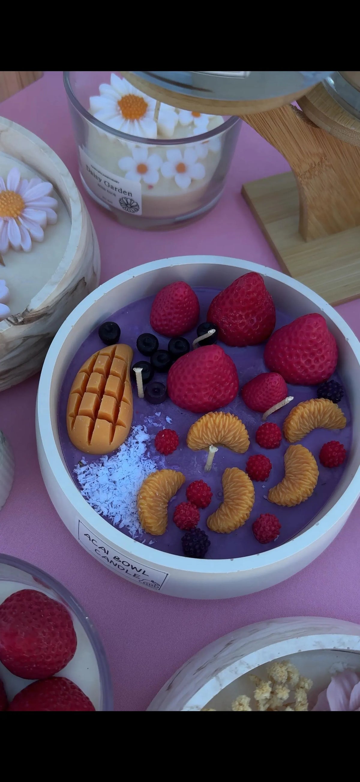 Handmade Acai Bowl Soy Wax Candle | Decorative Fruit Candle | Unique Home Decor | Gift Idea