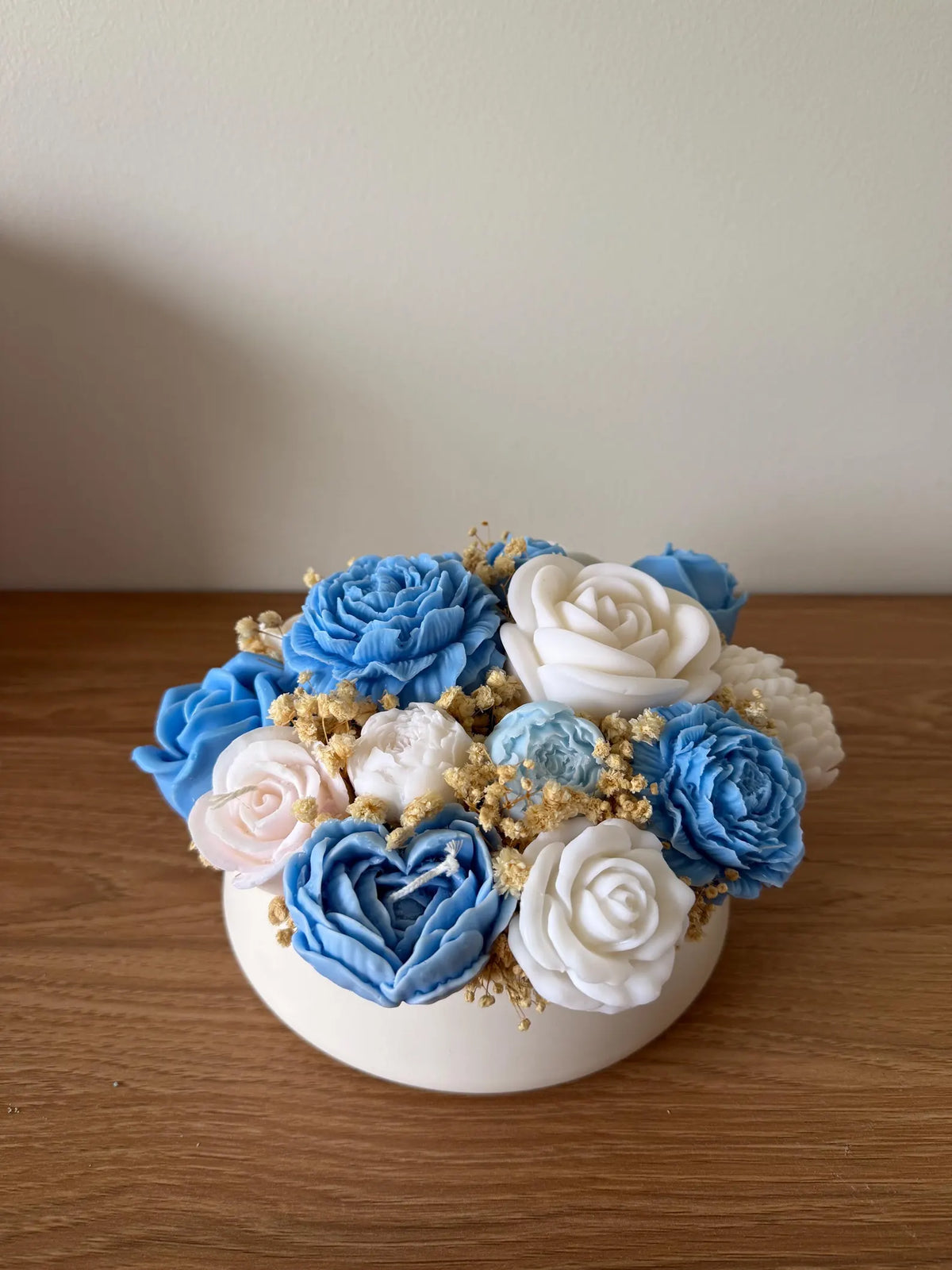 Handmade Blue & White Soy Wax Flower Candle Arrangement | Luxury Decorative Candle | Floral Home Decor | Unique Gift for Her